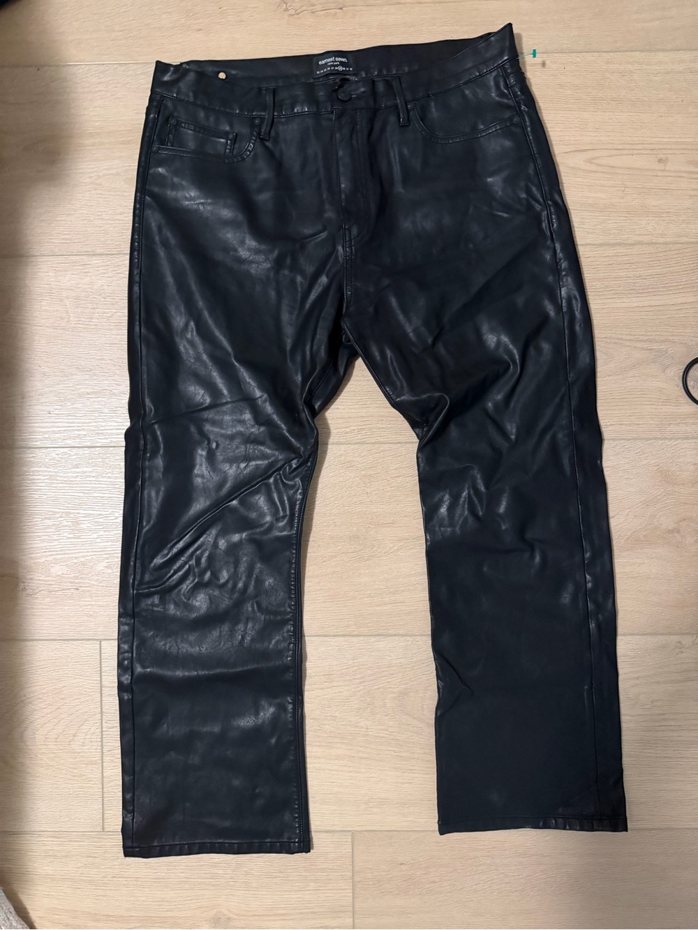Ernest Sewn Black Faux Leather Jeans